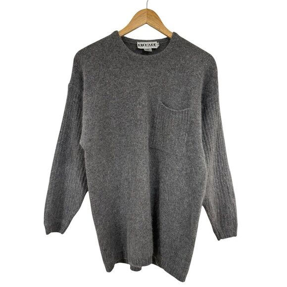 Vintage Gray Richard & Co Women's Gray Lambs Wool Angora Sweater Pocket Minimal - Picture 1 of 11